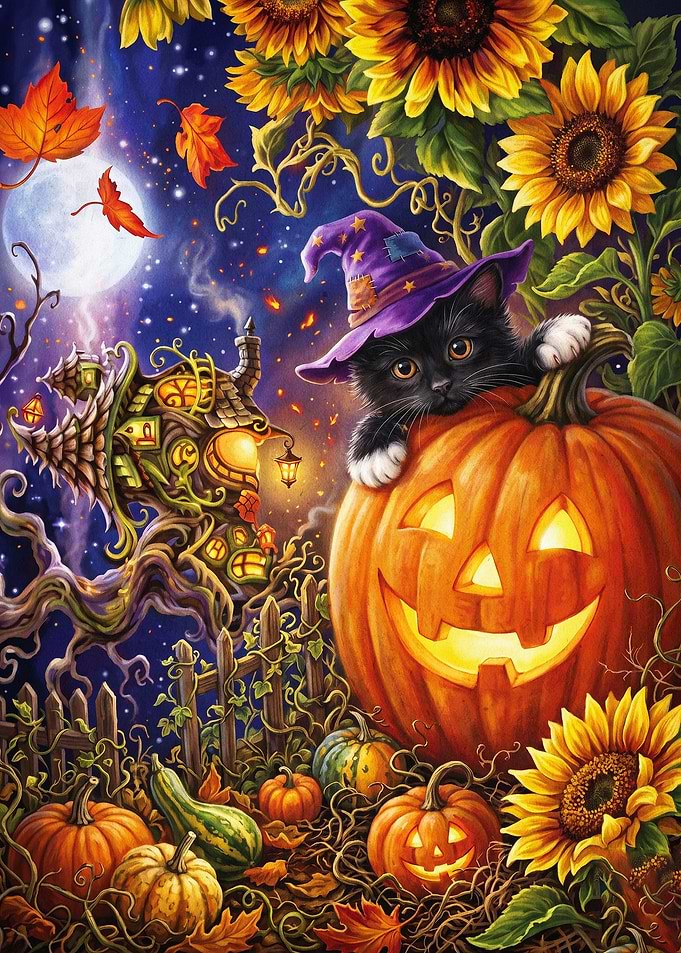Black Cat Witch Halloween Art Poste