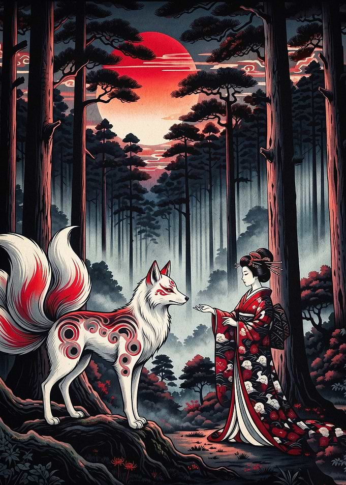 Kitsune Fox Geisha Japanese Art