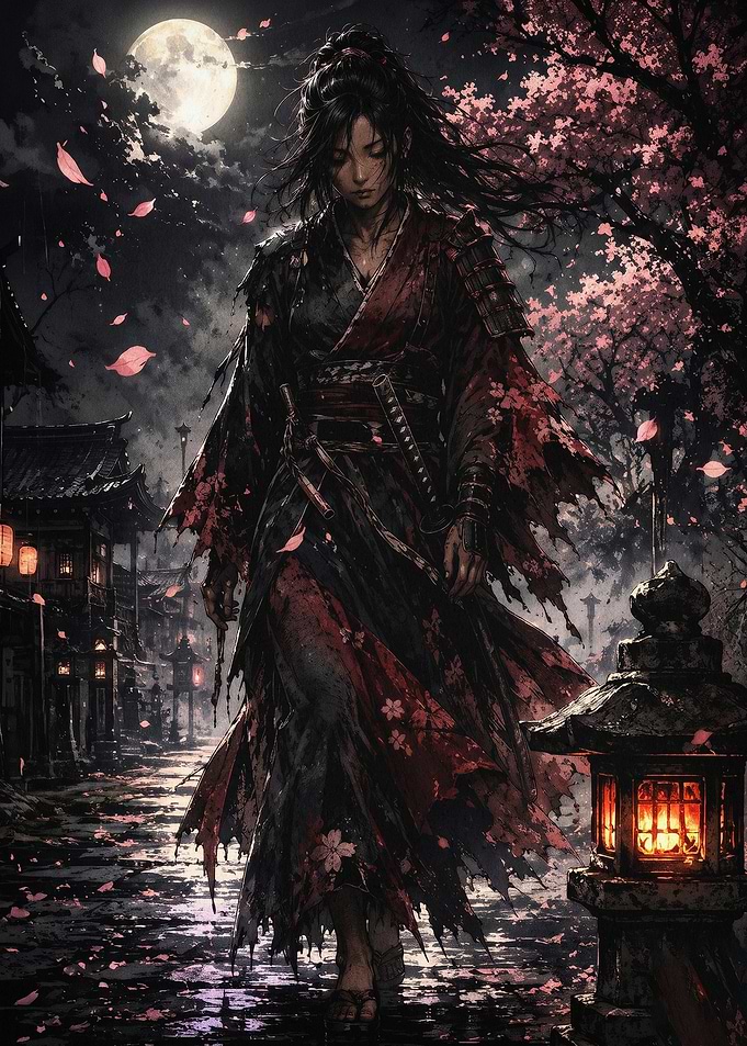 Samurai Warrior Moon Dark Fantasy A
