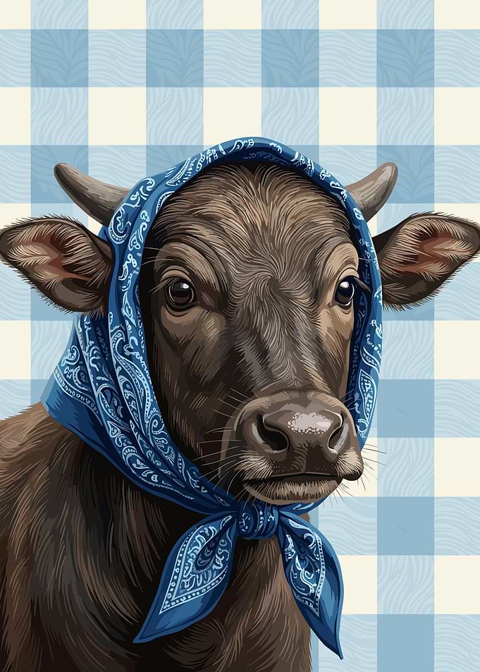 Cute Cow Wearing Blue Bandana