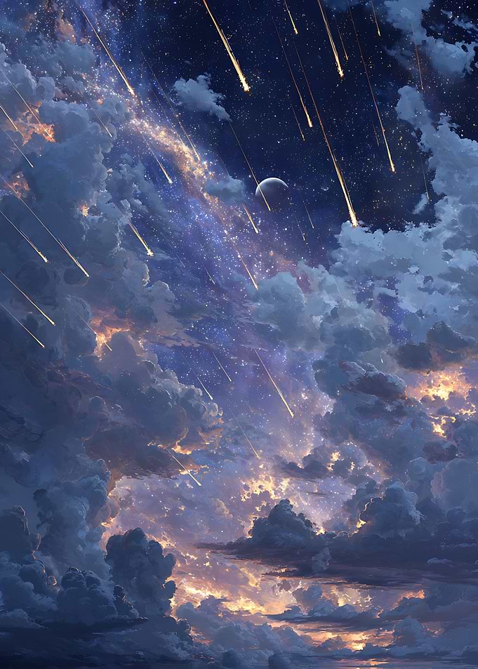 Stunning Meteor Shower Over Night Sky