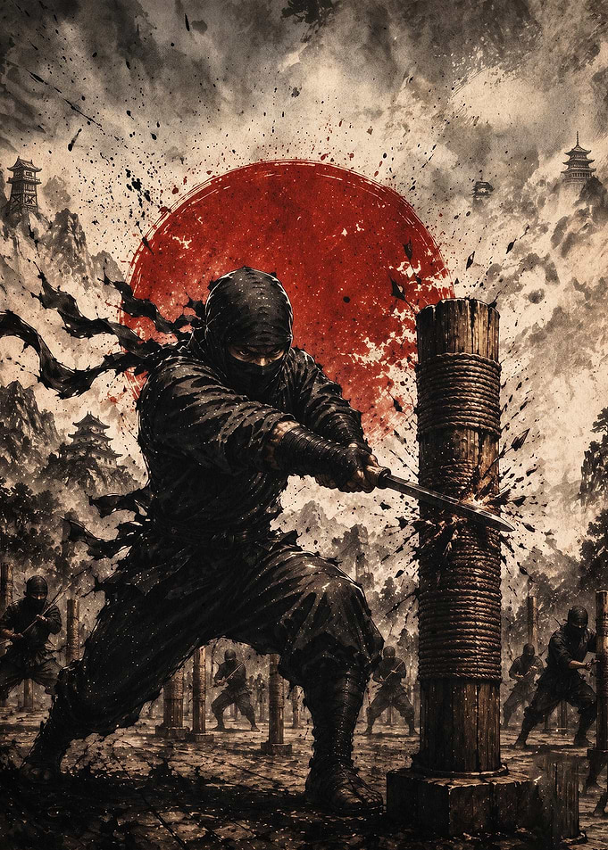 Ninja Samurai Warrior Ink Art Poste