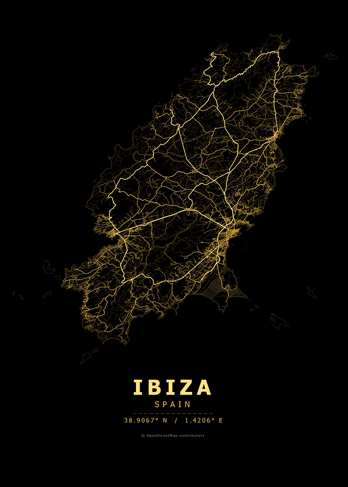 Minimalist Gold Map of Ibiza