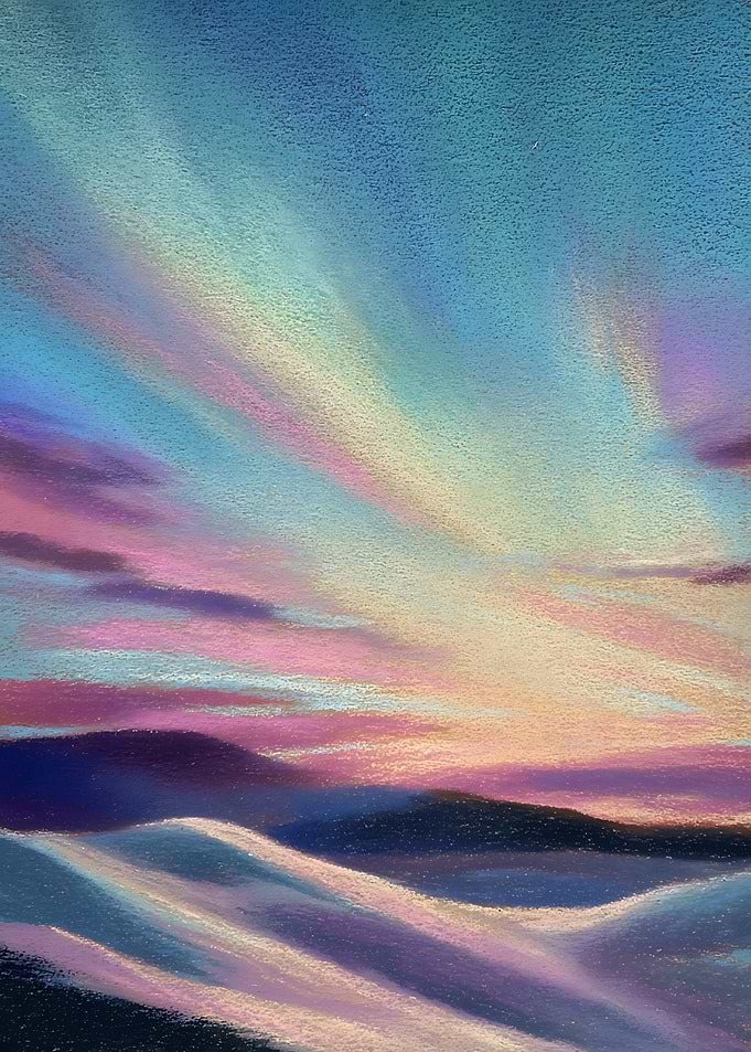 Pastel Sunset Over Rolling Hills