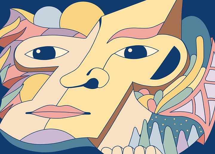Surreal Style Curious Face Illustration