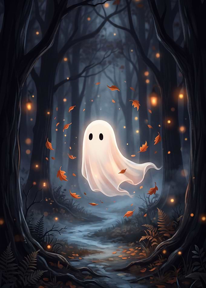 Cute Ghost in Autumn Forest