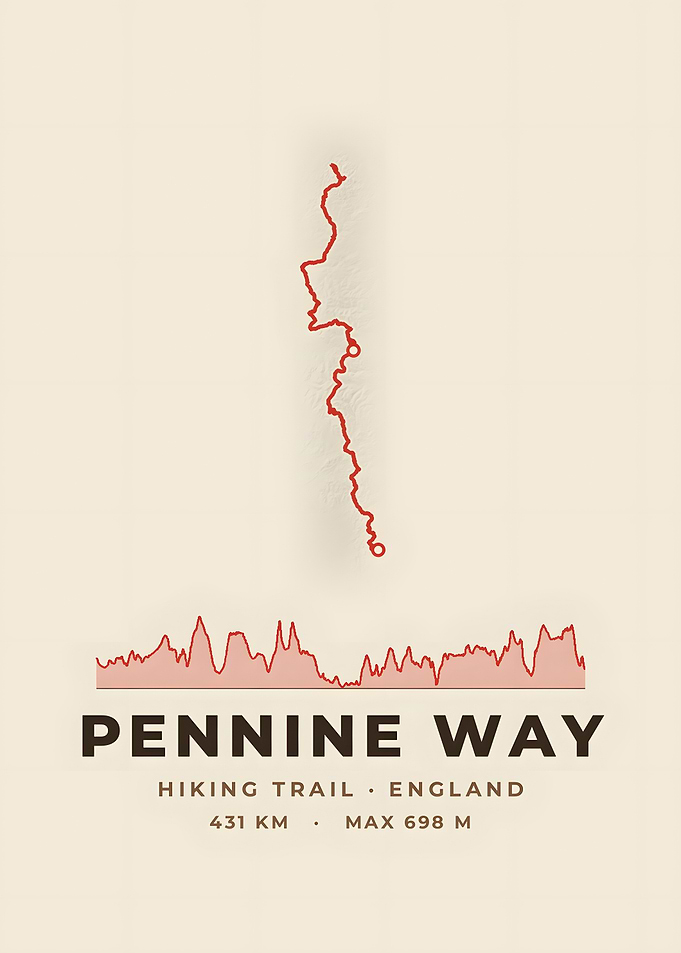 Pennine Way Hiking Trail Map Vintage Topo Print