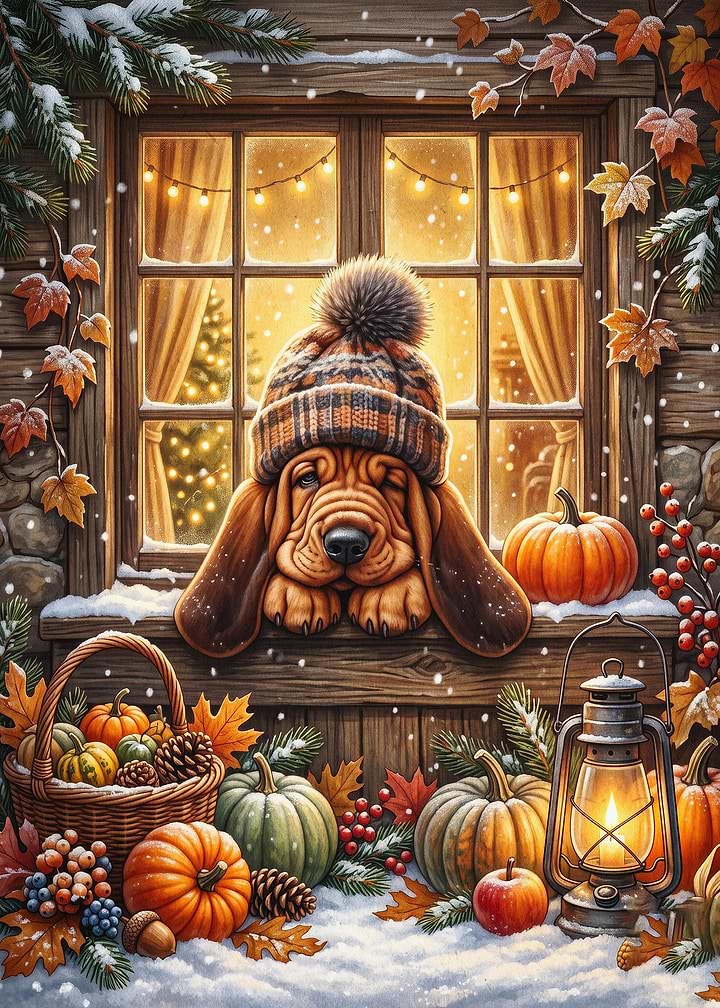 Dog Pumpkin Winter Cozy Art