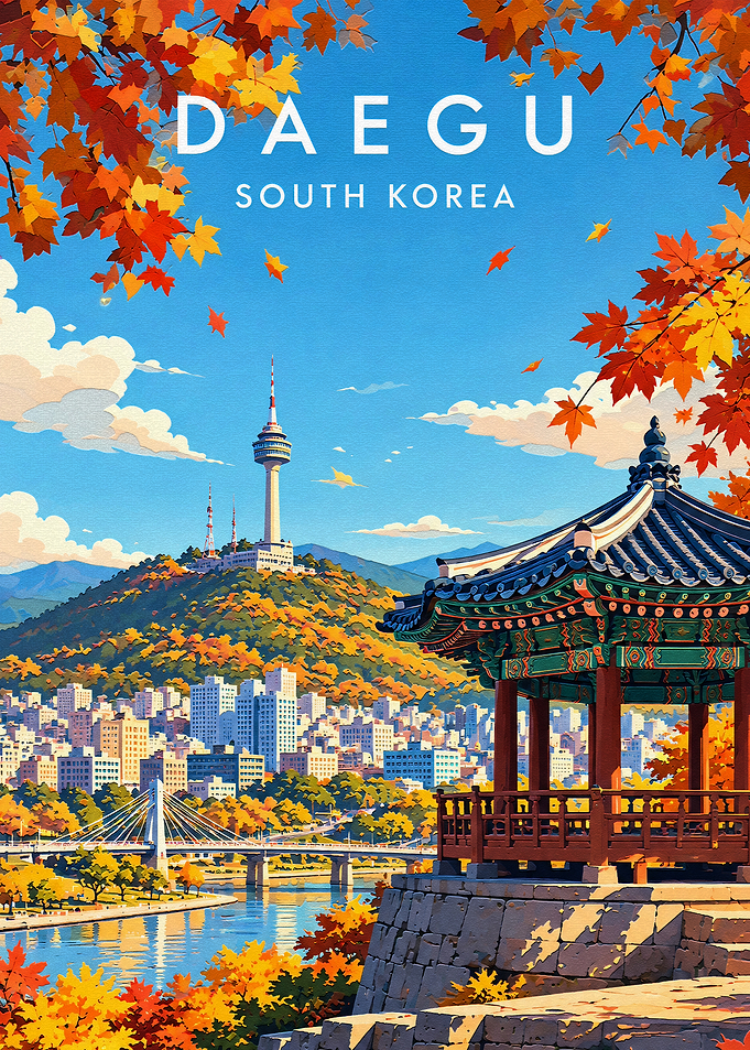 Daegu South Korea Autumn Travel Poster