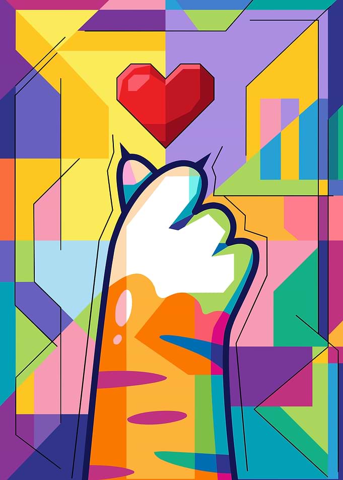 Colorful Cat Paw Heart Gesture Art