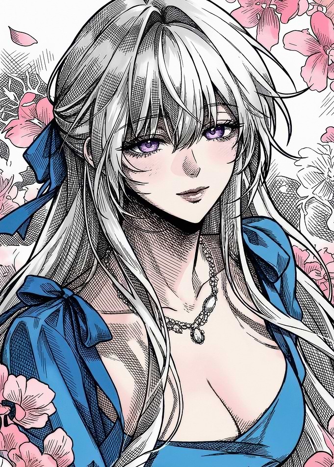 Elegant Anime Girl with Silver Hair
