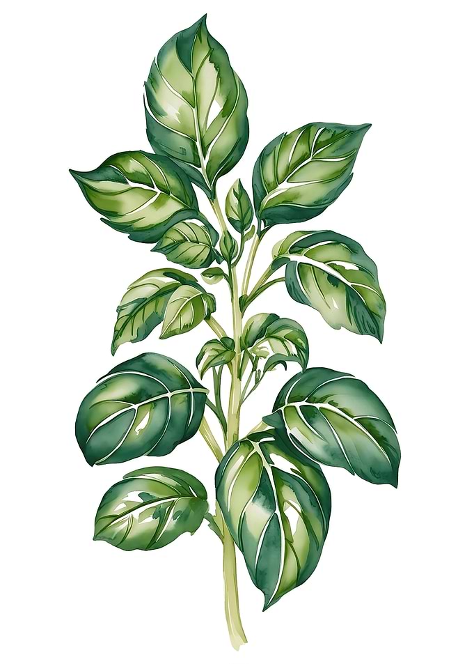 Watercolor Illustration of Basil Plant