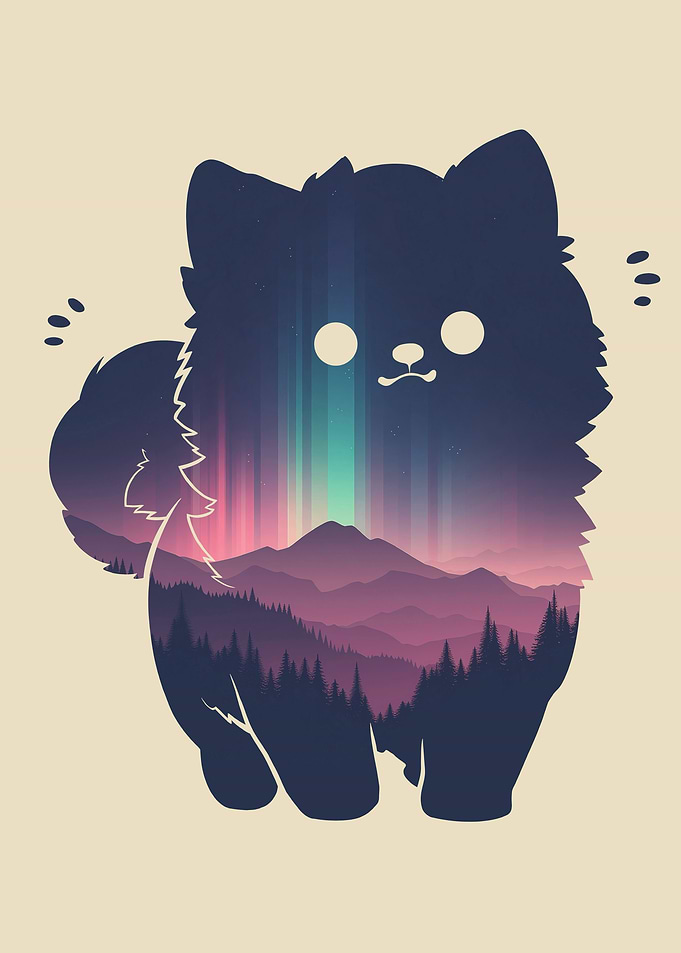 Pomeranian Dog Northern Lights Aurora