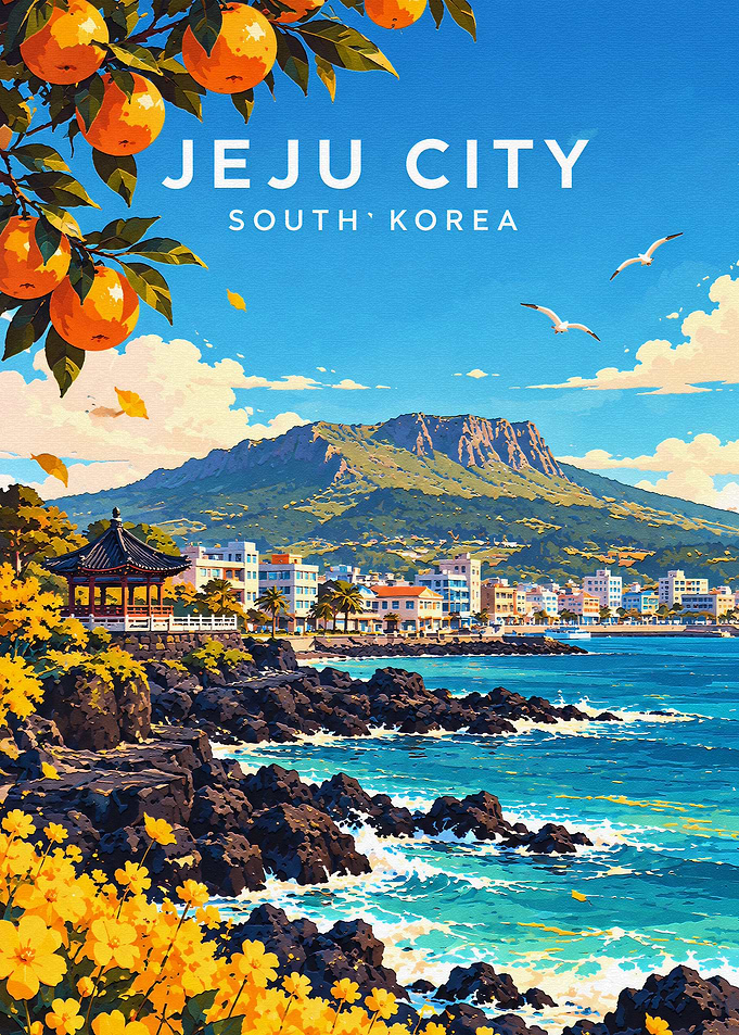 Jeju City South Korea Travel Poster