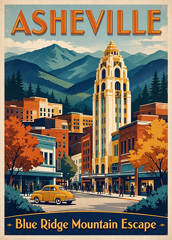 Vintage Asheville Blue Ridge Travel Poster