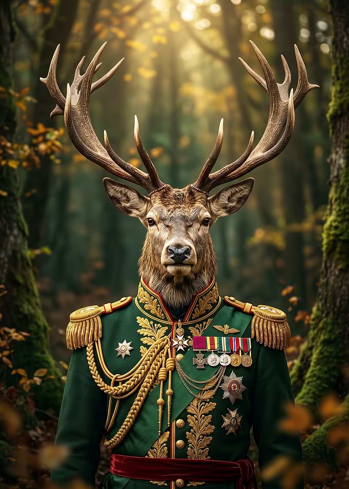 Regal Deer in Military Uniform