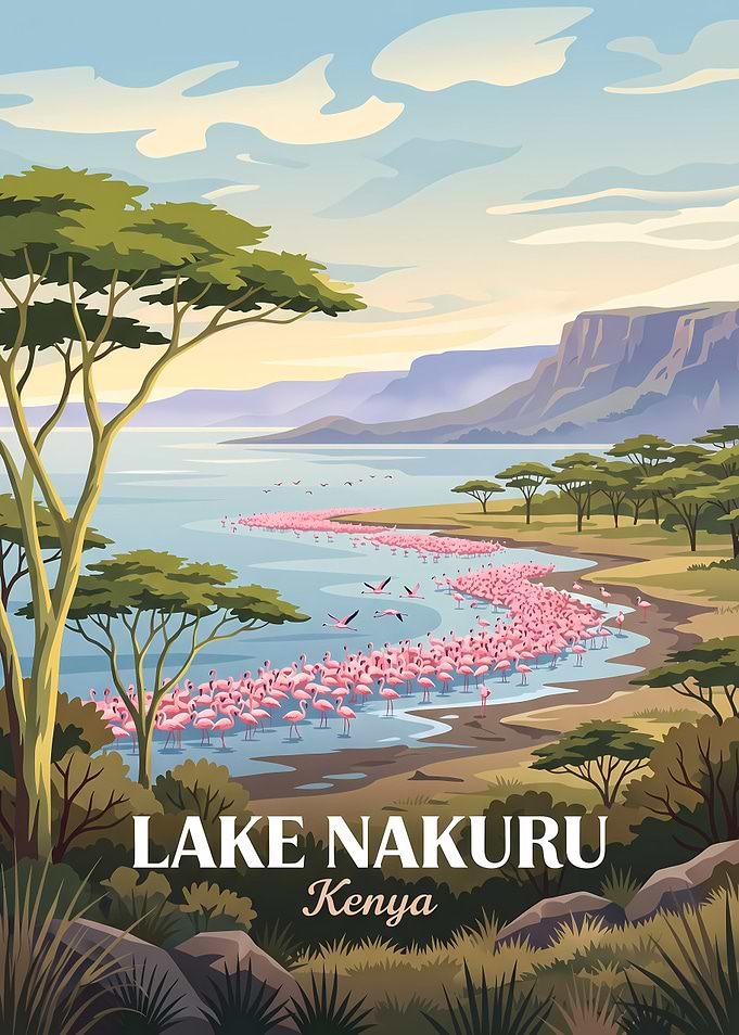 Lake Nakuru Kenya Travel Poster