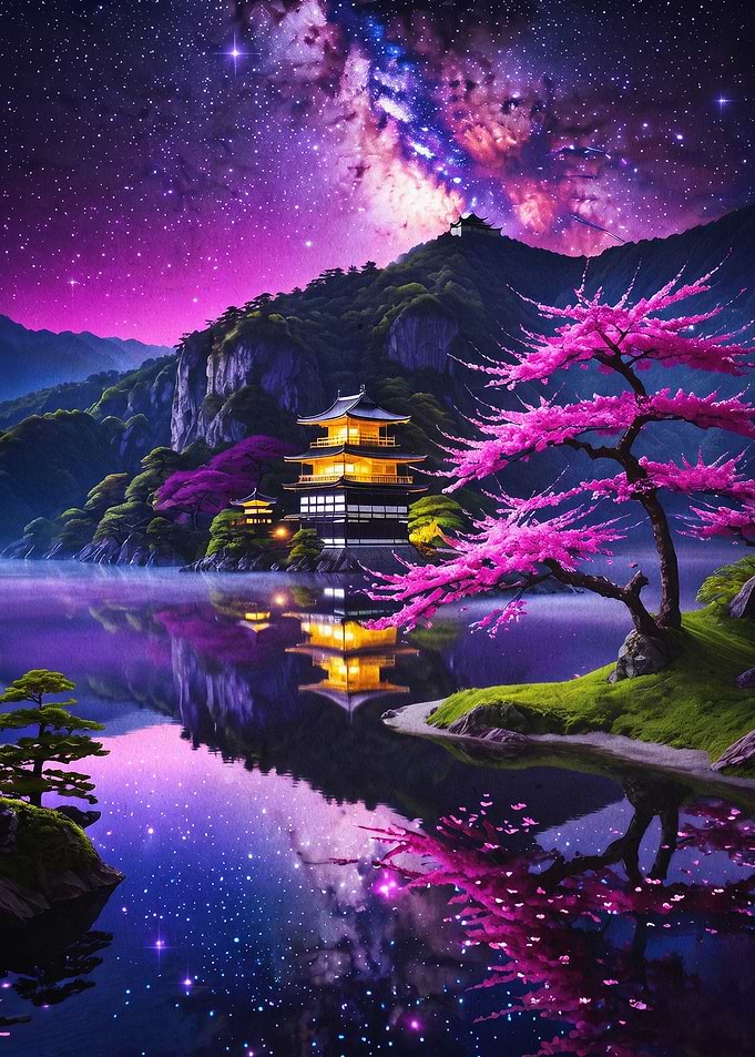 Japan Temple Cherry Blossom Galaxy
