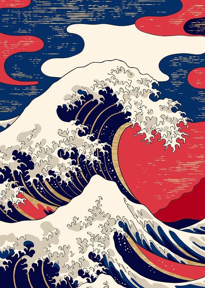 Japanese Great Wave Ukiyo-e Metal Poster, No Text
