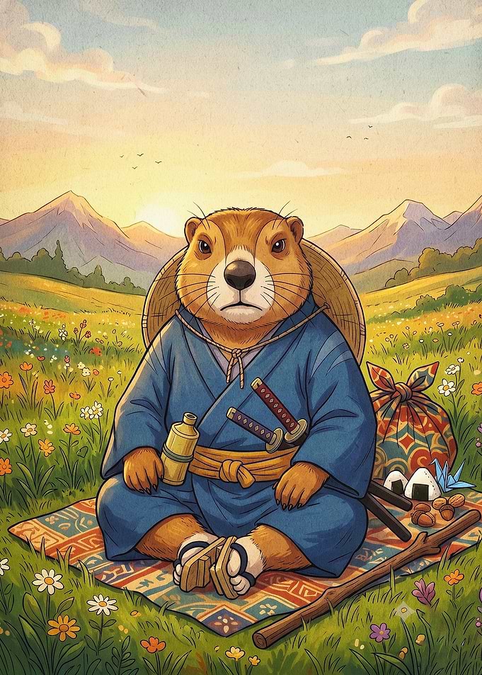 Samurai Marmot Japanese Art Poster