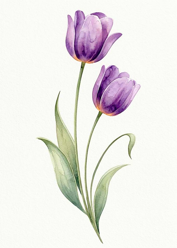 Watercolor Purple Tulips Illustration