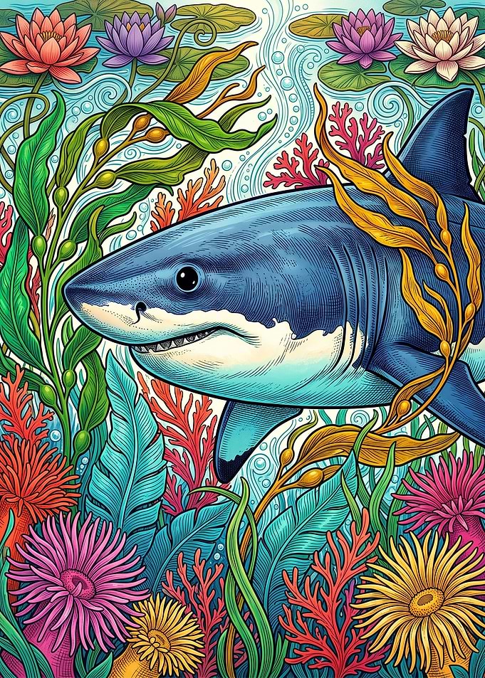 Vibrant Underwater Shark Illustration