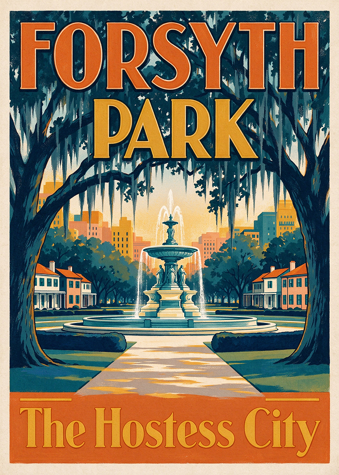 Forsyth Park Savannah Travel Poster