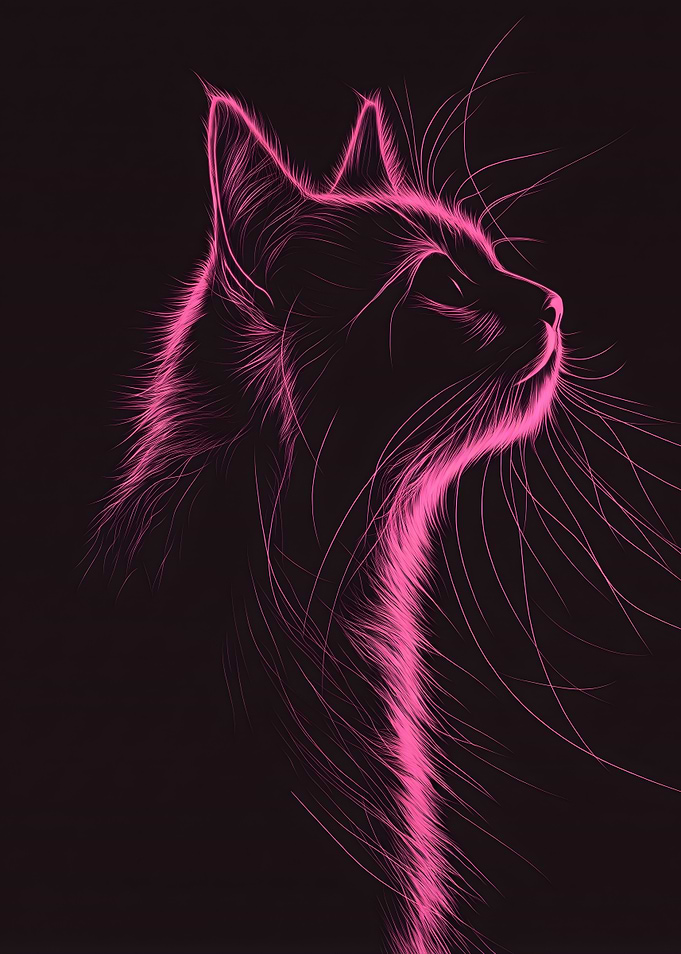 Neon Pink Line Art Cat Portrait