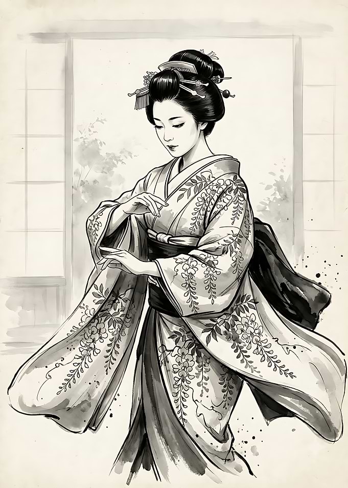 Elegant Geisha in Traditional Kimono