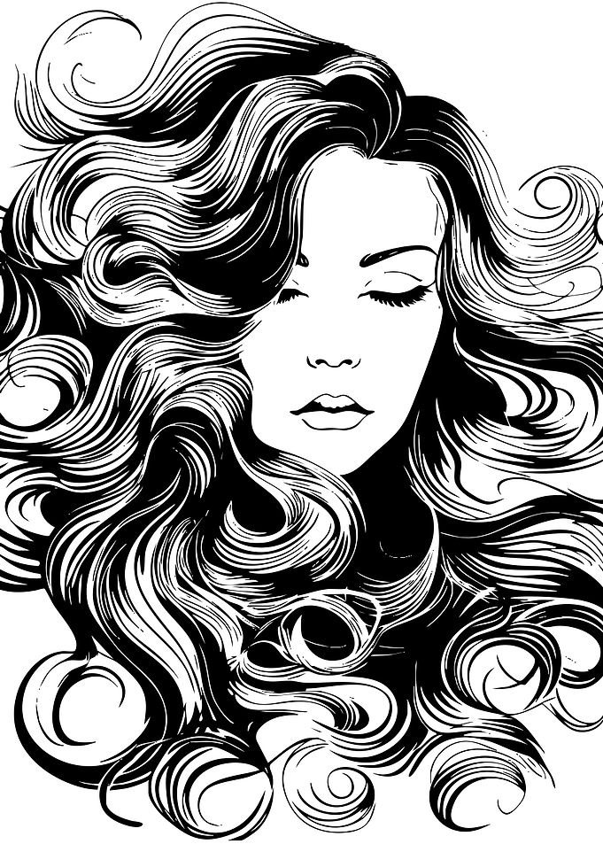 Elegant Woman with Flowing Hair Illustration