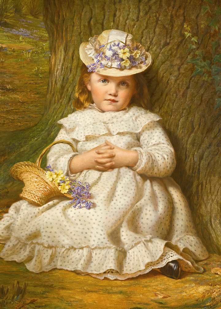 Victorian Girl with Flower Basket Painting