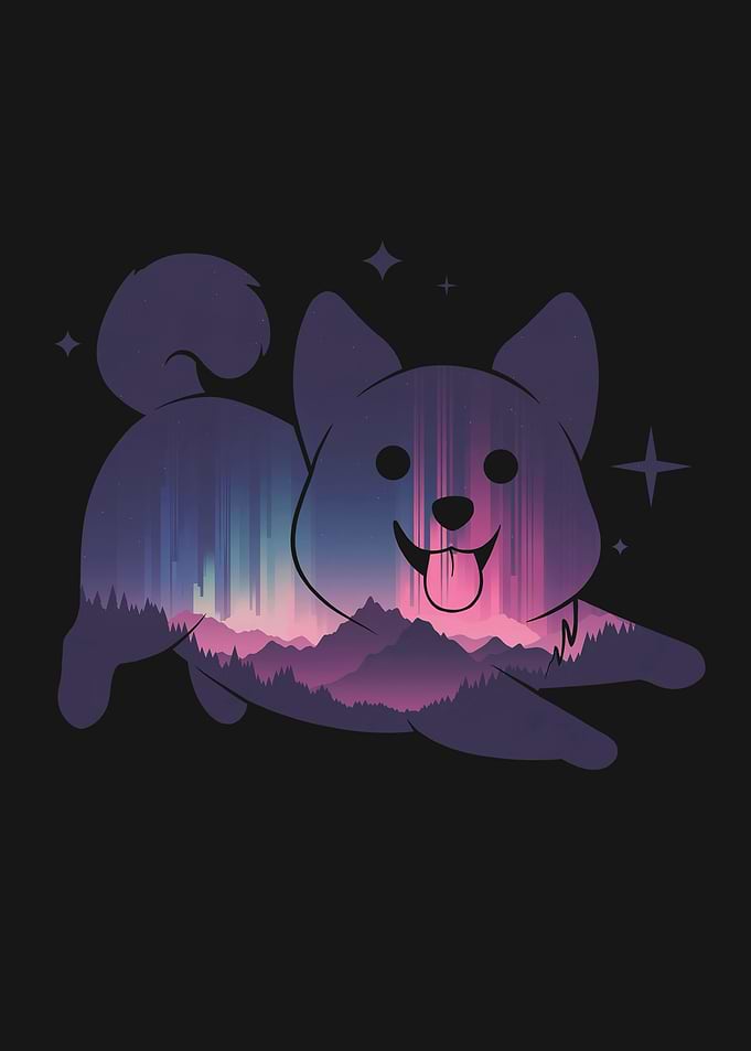 Happy Shiba Inu Dog Northern Lights Aurora