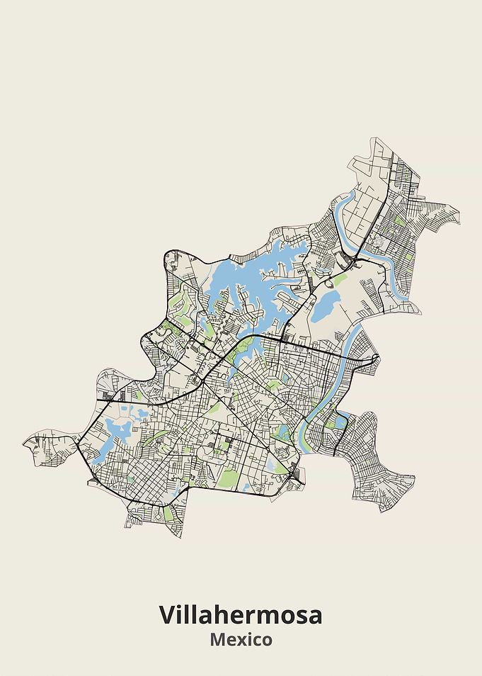 Minimalist Map of Villahermosa, Mexico