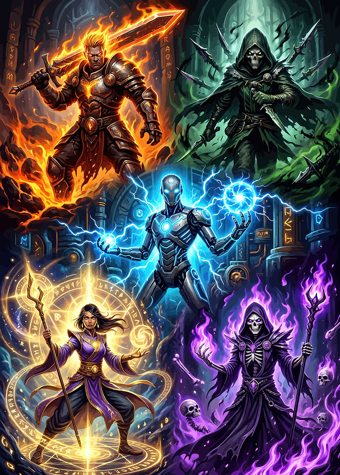 Fantasy Elemental Heroes and Villains Collage