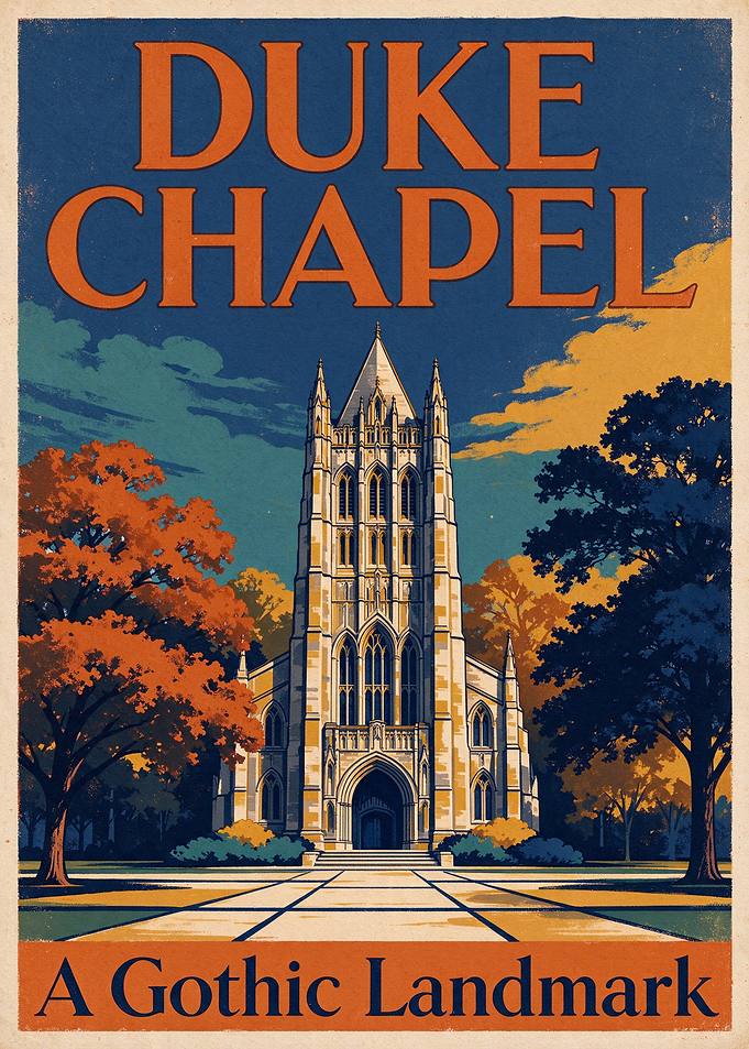 Duke Chapel Vintage Travel Poster