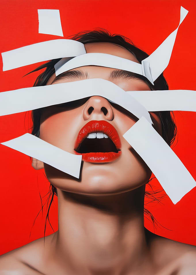 Woman with White Paper Strips
