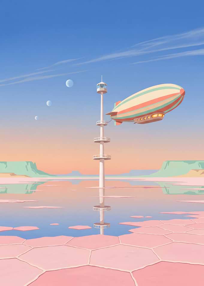 Retro Airship Mast Over Pink Salt Flat