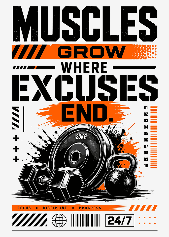 Muscles Grow Where Excuses End Poster