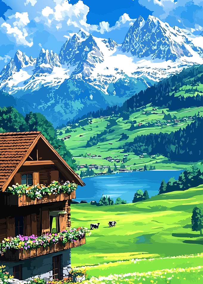 Alpine Chalet in Swiss Landscape