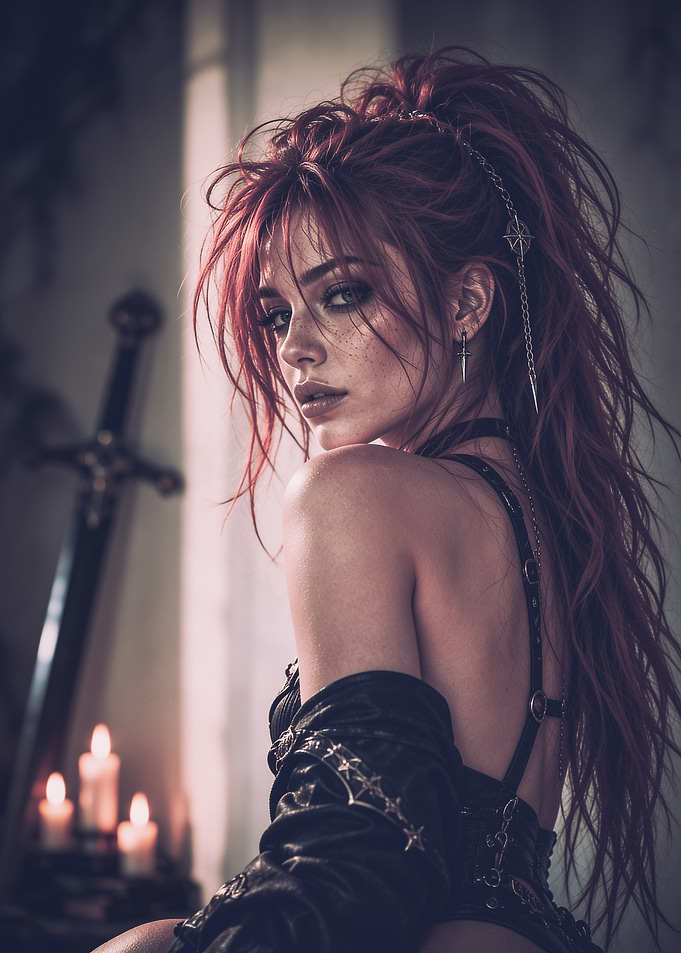 Gothic Warrior Woman with Red Hair