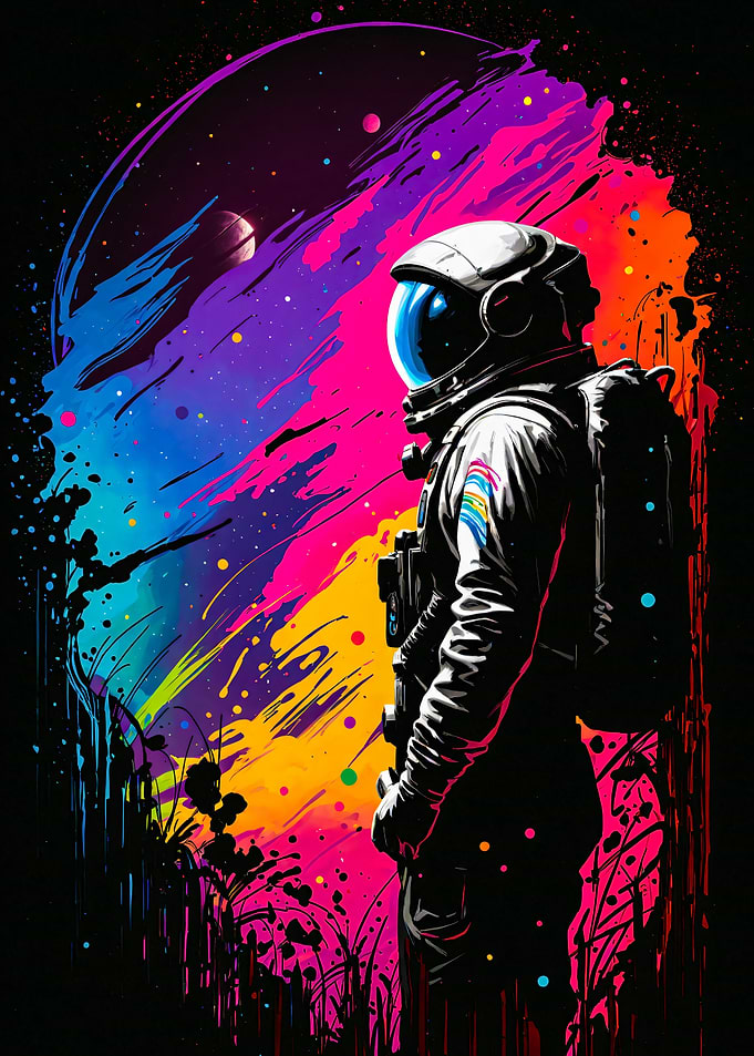 Vibrant Neon Astronaut Space Art