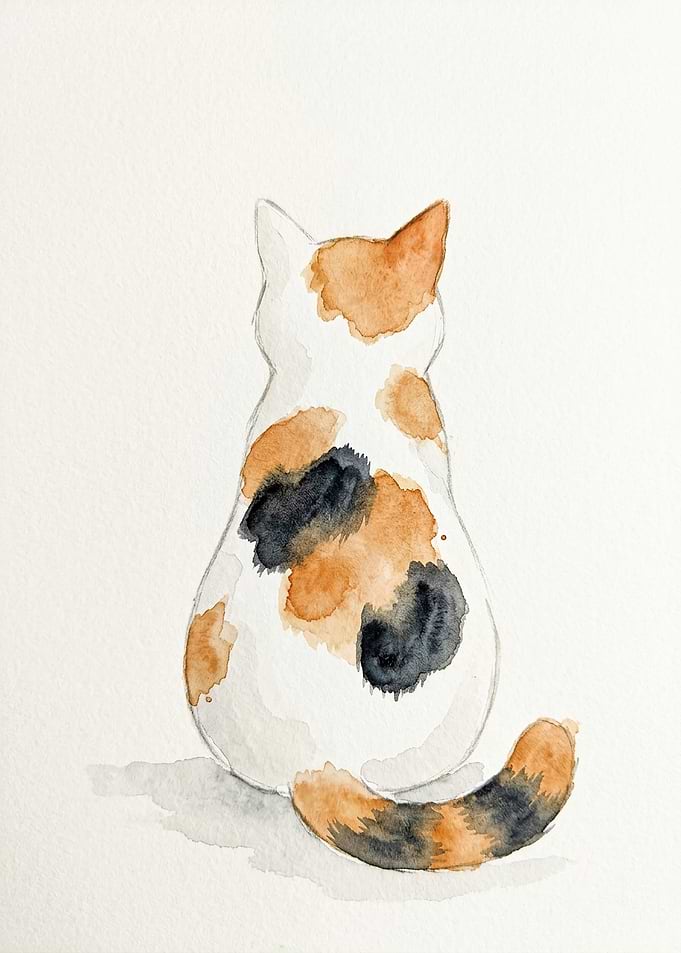 Watercolor Calico Cat Illustration
