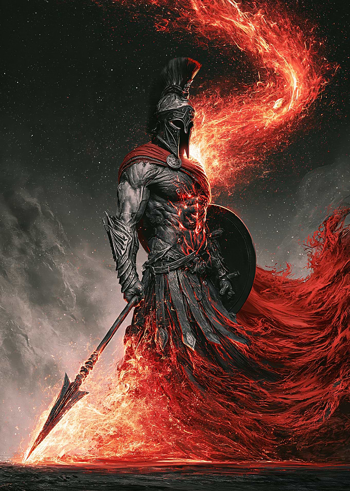 Fiery Spartan Warrior in Battle
