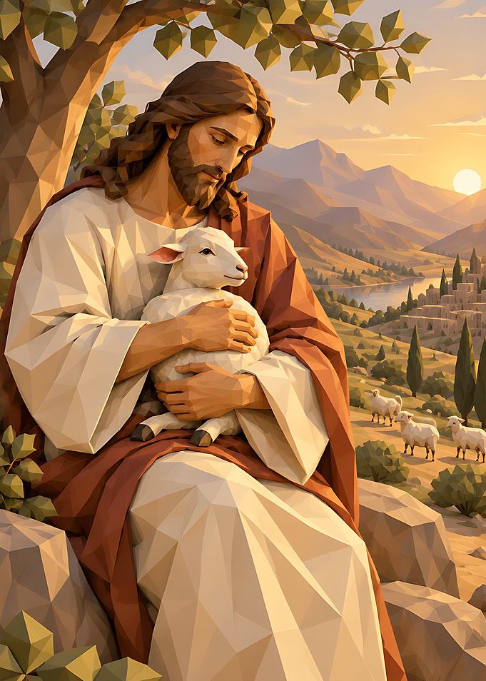 Jesus Holding a Lamb Low Poly Art