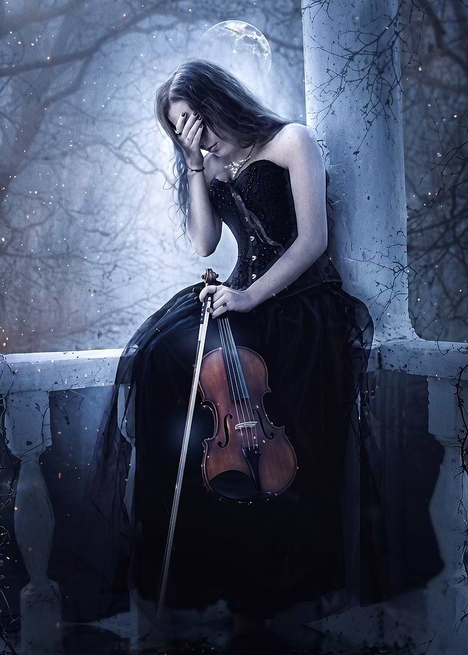 Gothic Violinist in Moonlight