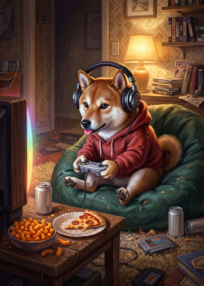 Shiba Inu Gamer Playing Video Games