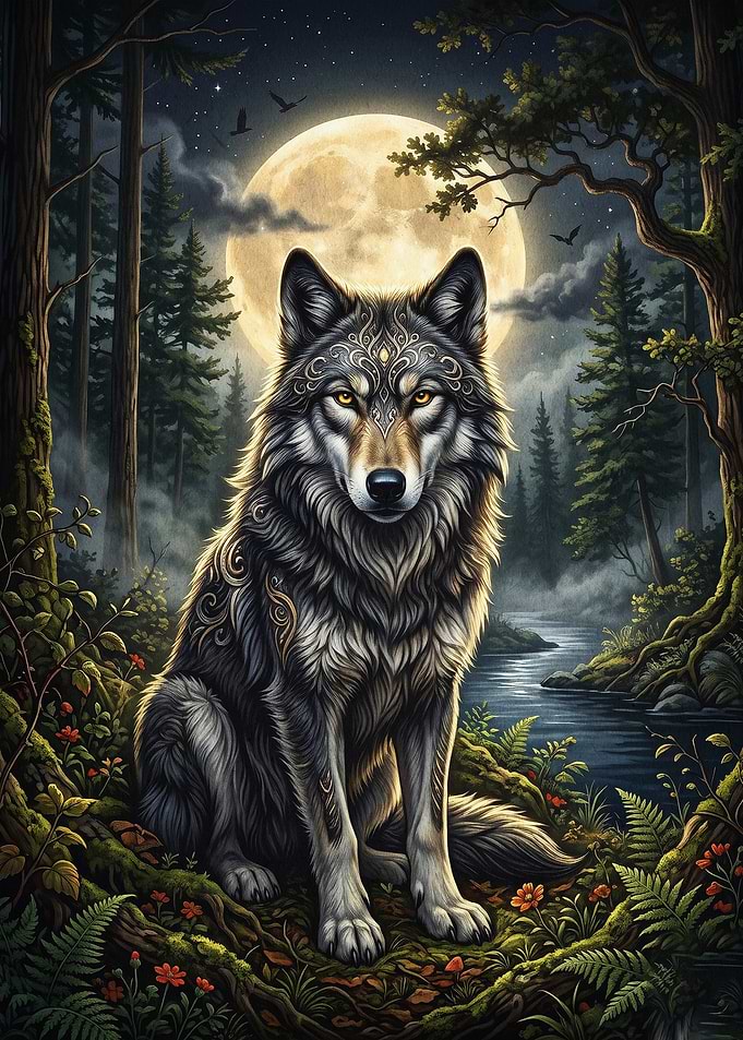 Wolf Moon Forest Fantasy Art