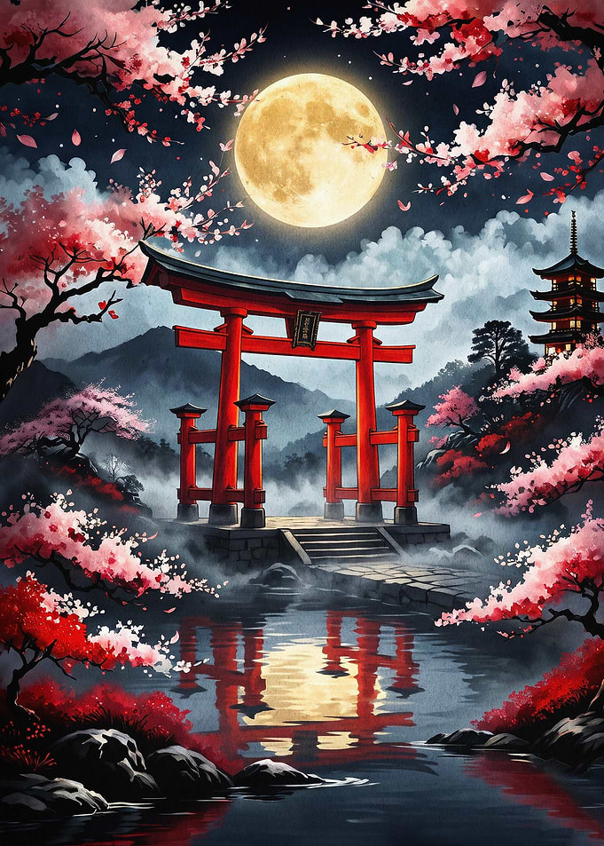 Japan Torii Gate Cherry Blossom Art