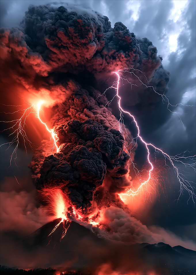 Volcanic Eruption with Lightning Storm