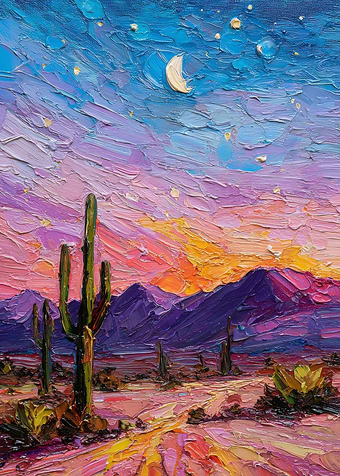 Impressionist Desert Sunset Oil Painting